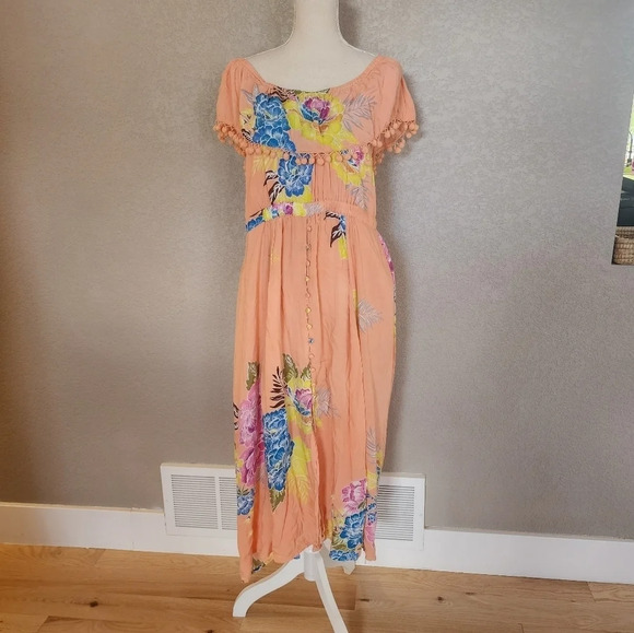 Farm Rio pom of the should midi dress size Large petite - Picture 1 of 10